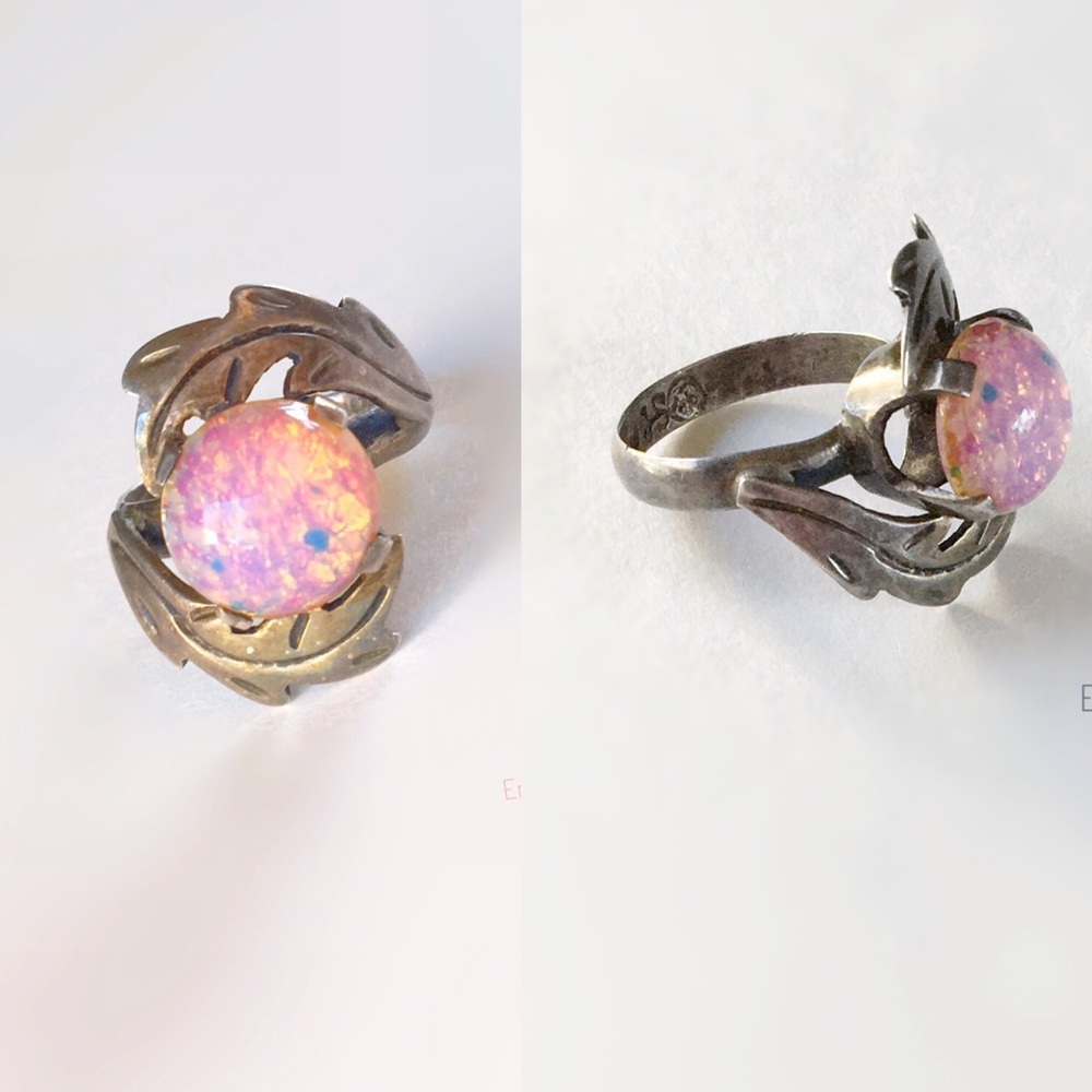 Vintage J SOTELO Sterling 925 Taxco Foil Opal Ring - Picture 1 of 8